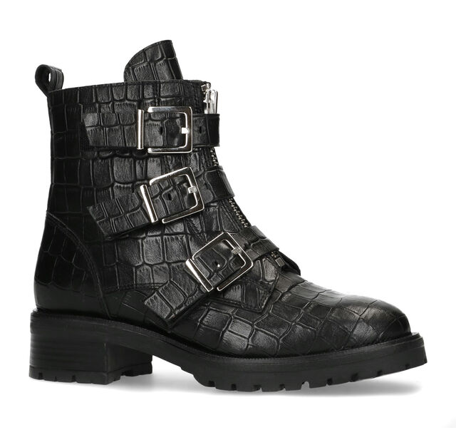 winter sale enkellaarsjes biker boots crocoprint manfield