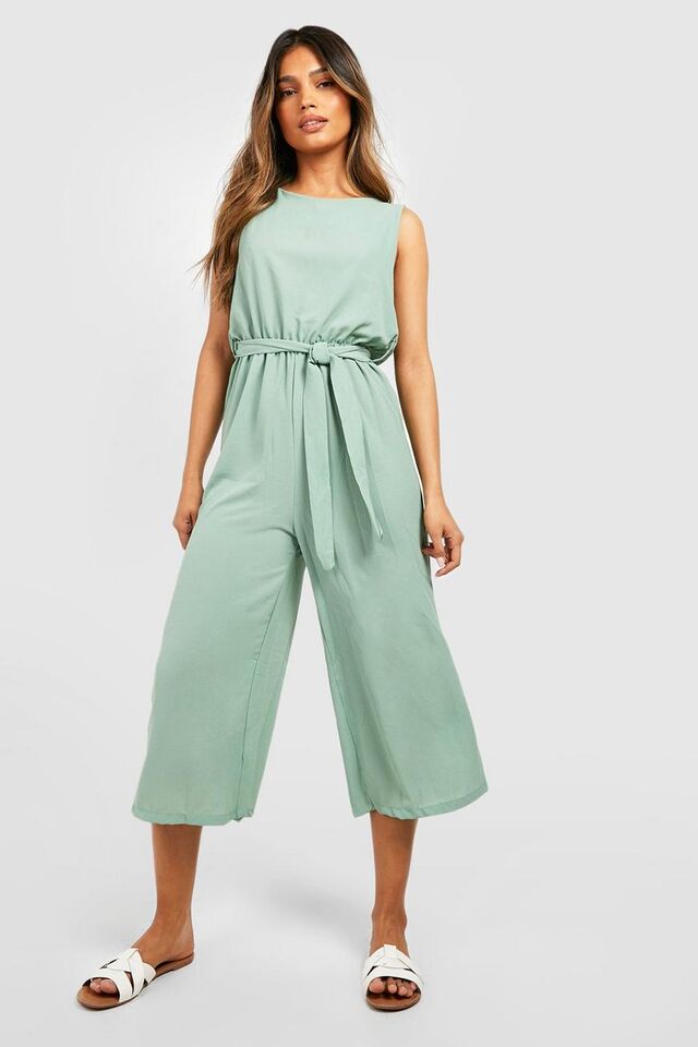 Salie vert Mouwloze Geweven Culotte Jumpsuit image number 1