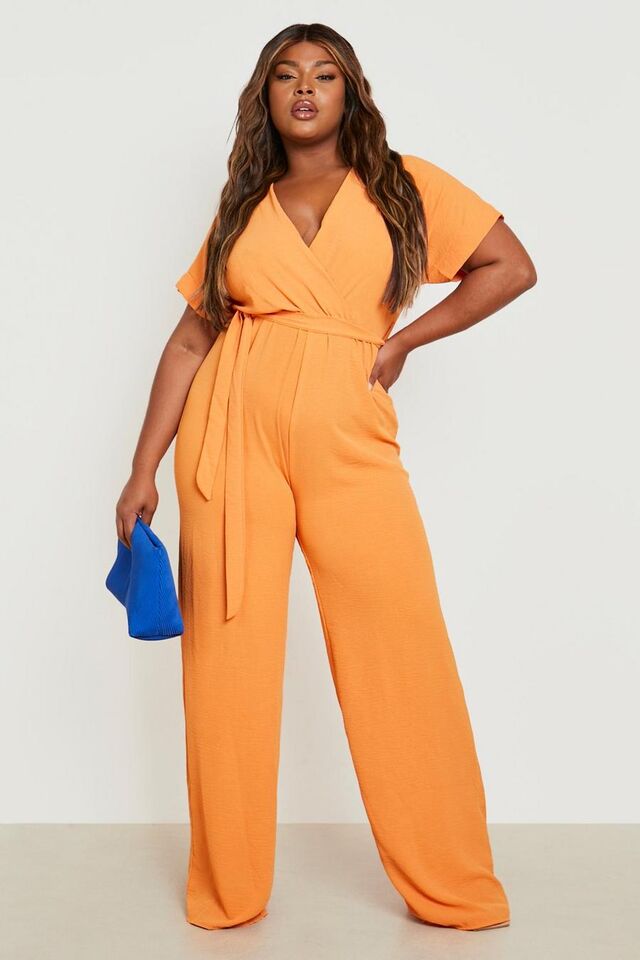 Orange Plus Geweven Wide Leg Jumpsuit Met Ceintuur image number 1