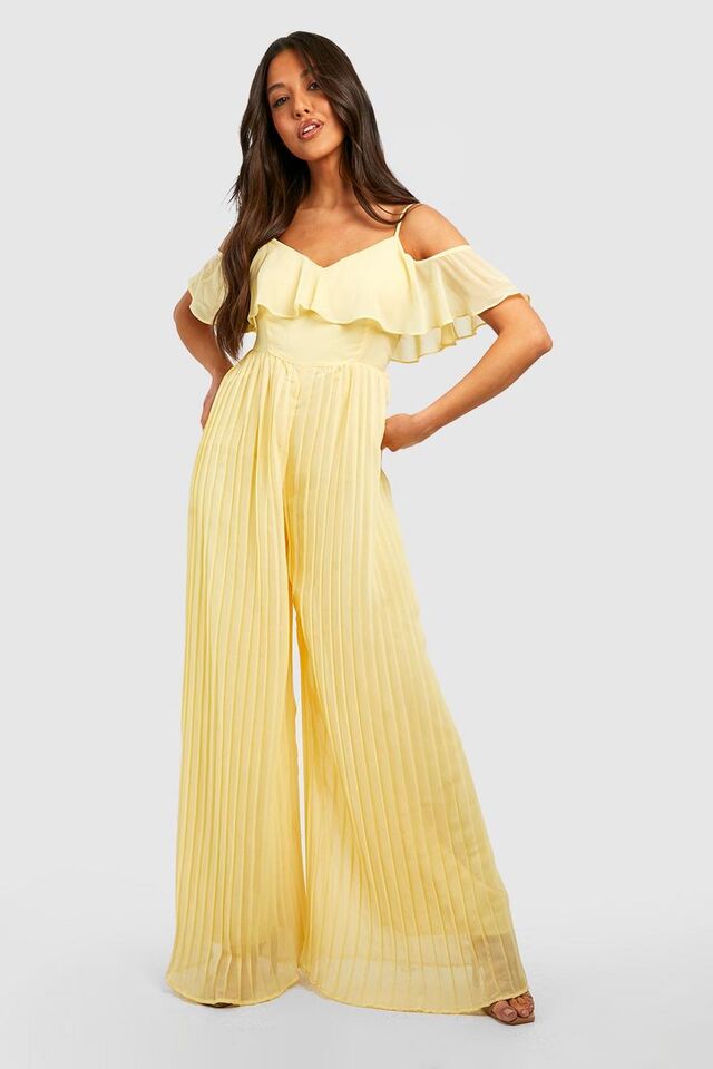 Lemon yellow Geplooide Chiffon Wide Leg Jumpsuit image number 1