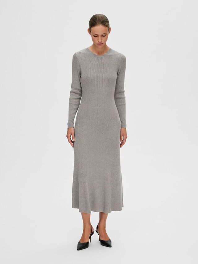 Selected METALLIC KNIT MIDI JURK, Medium Grey Melange, highres - 16091866_MediumGreyMelange_1071227_003.jpg