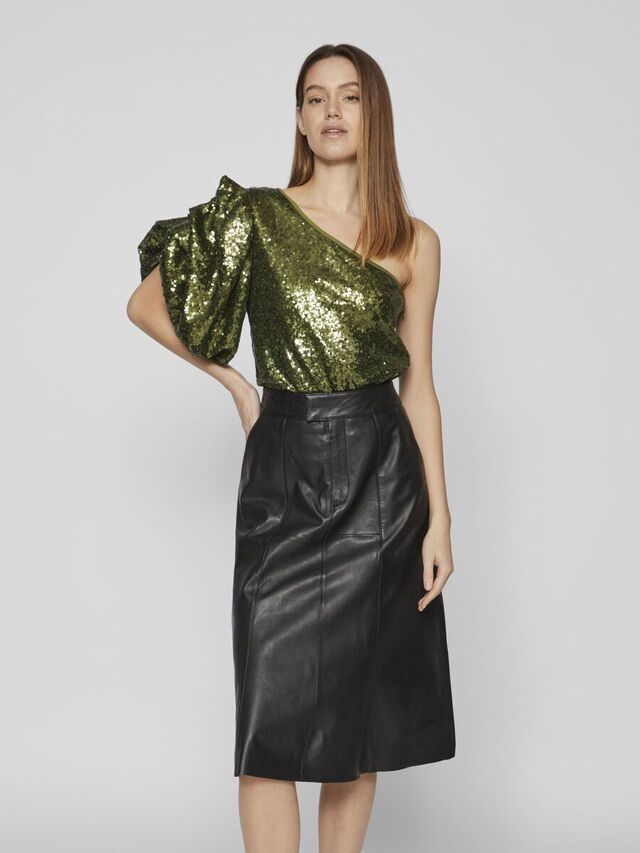 Vila ONE-SHOULDER PAILLETTEN PARTYTOP, Burnt Olive, highres - 14090415_BurntOlive_003.jpg