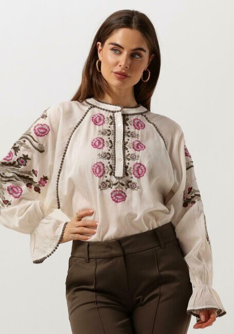 Gebroken wit SUMMUM Blouse TOP FLOWER EMBROIDERY - large